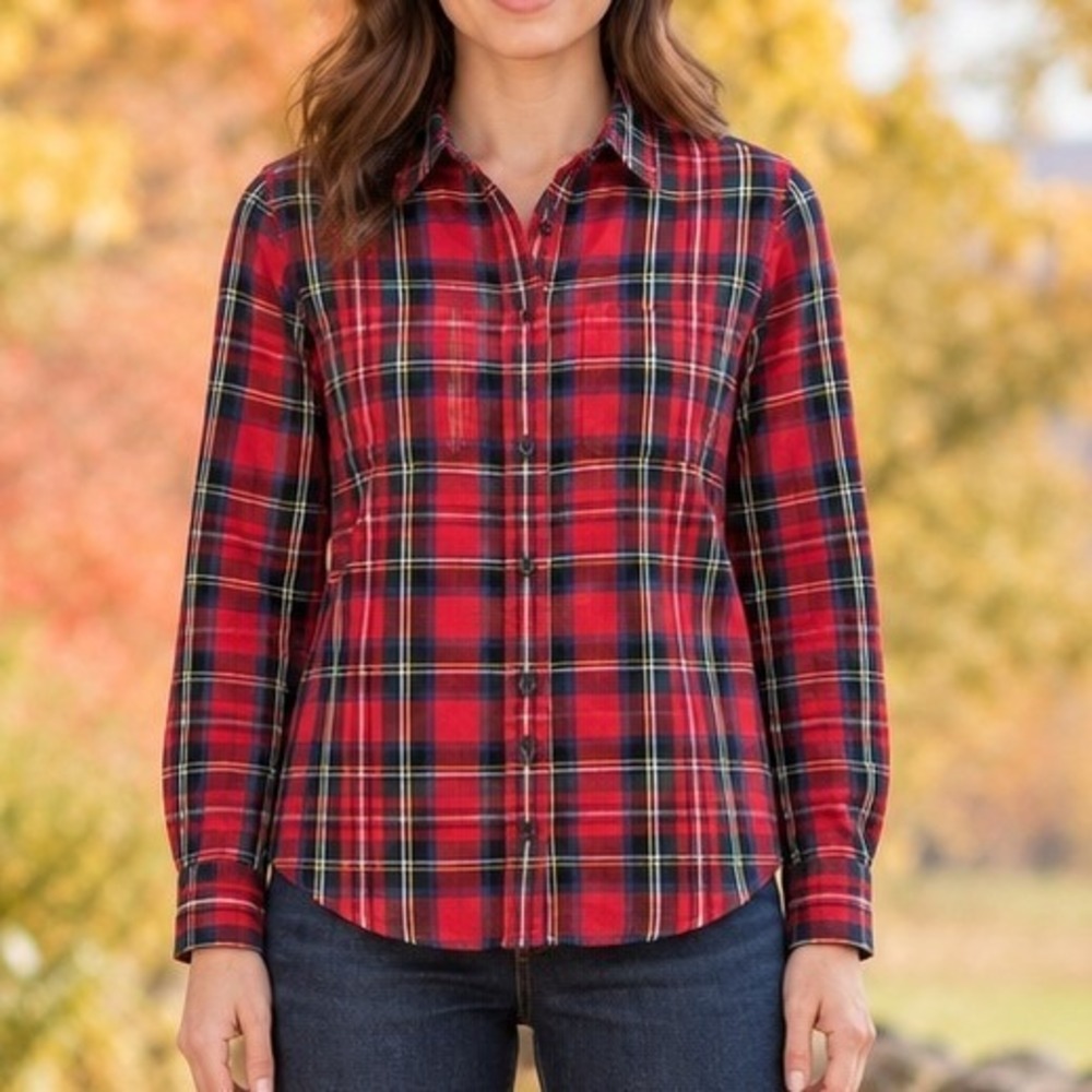 LL Bean Plaid Button Down Red Tartan Slightly Fitted Cabincore Lumberjack Size M